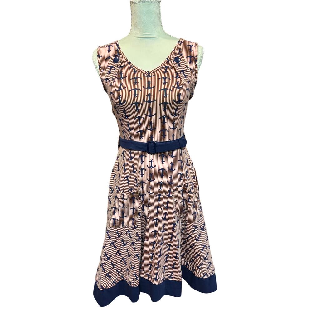 Effie's Heart Napoli Nautical Anchor Fit and Flare Midi Dress Size S